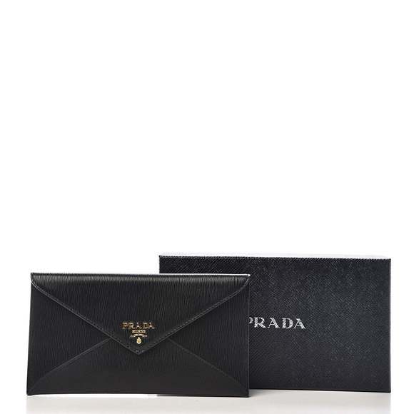 Prada Black Vitello Move Leather Long Envelope - Picture 2 of 9